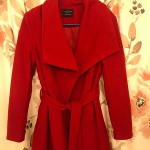 Red Wide Collar Wrap Coat